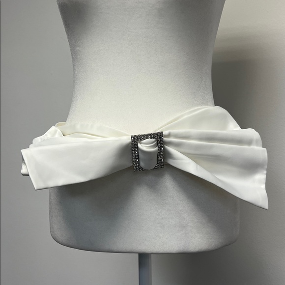 Anthropologie BHLDN White Satin Bridal Belt with Crystal Buckle main image 4